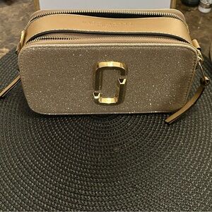Marc Jacobs Gold Glitter Snapshot Soft Gold Crossbody Bag